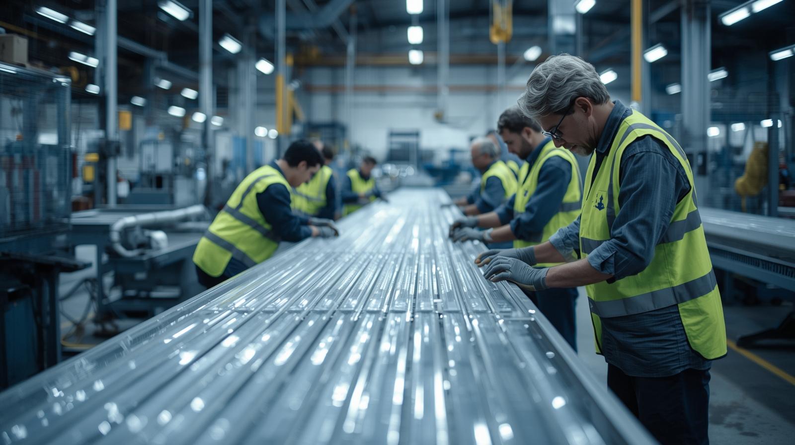 I una imatge on es vegin operaris manipulant aquests perfils de PVC PVC profile packaging solutions